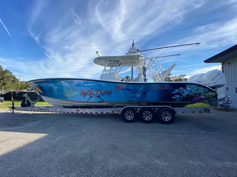 Detailed marine wrap installation providing upgraded design and surface quality