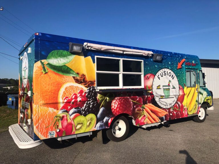 Exterior promotional wrap adding bold attention-grabbing visuals to business