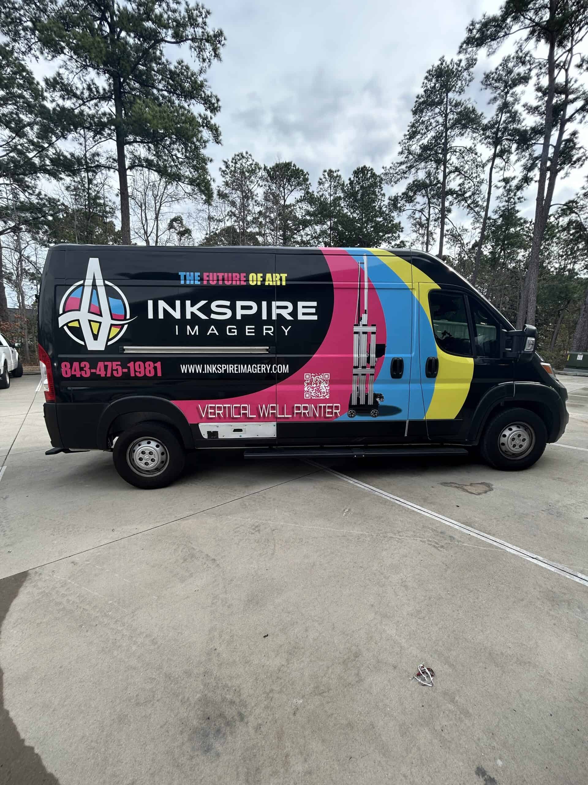 Custom vehicle wrap for Inkspire Imagery in Charleston, highlighting vibrant colors and branding.