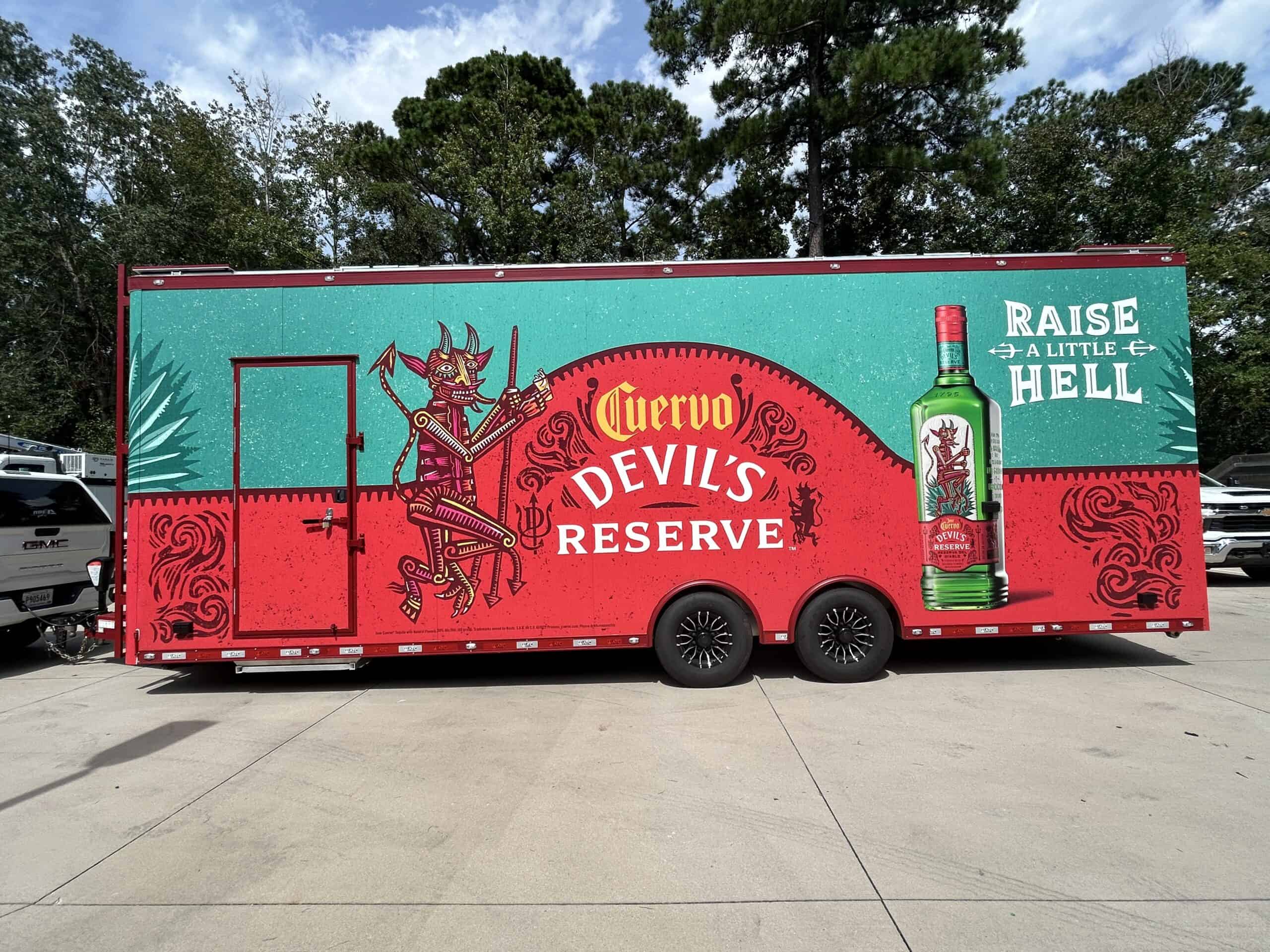 Custom vehicle wrap for Cuervo Devils Reserve with vibrant colors and bold graphics.