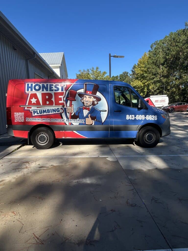 Commercial vehicle wrap for Honest Abe Plumbing in Charleston.