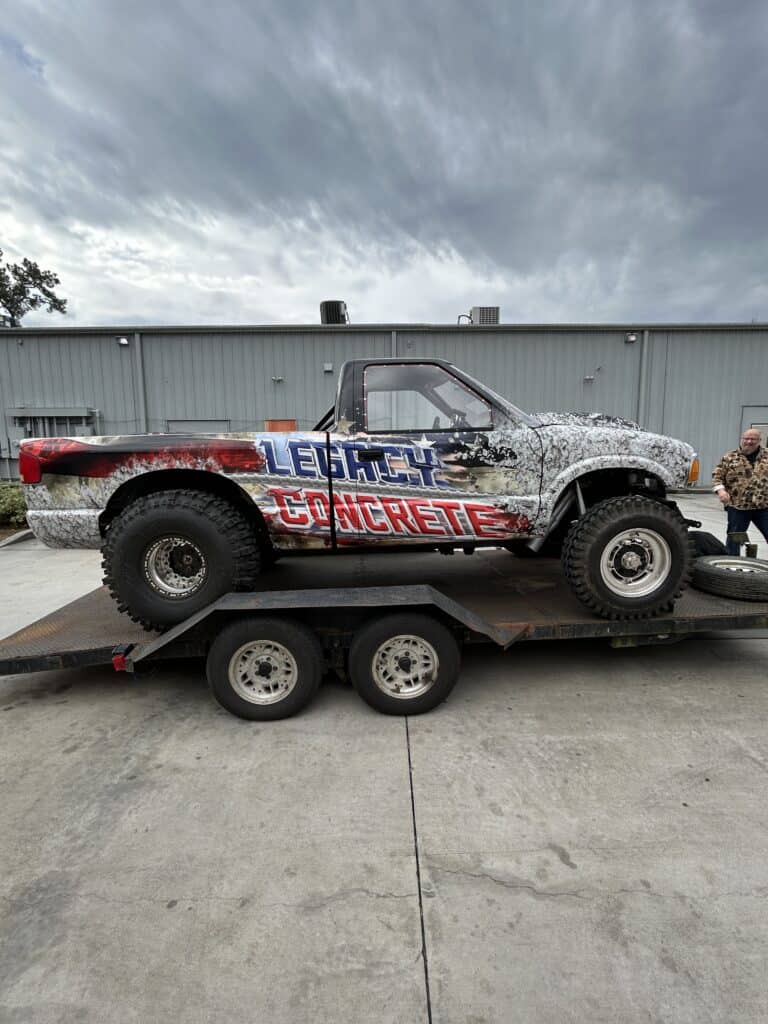 Vehicle wrap for concrete business on a pickup truck.