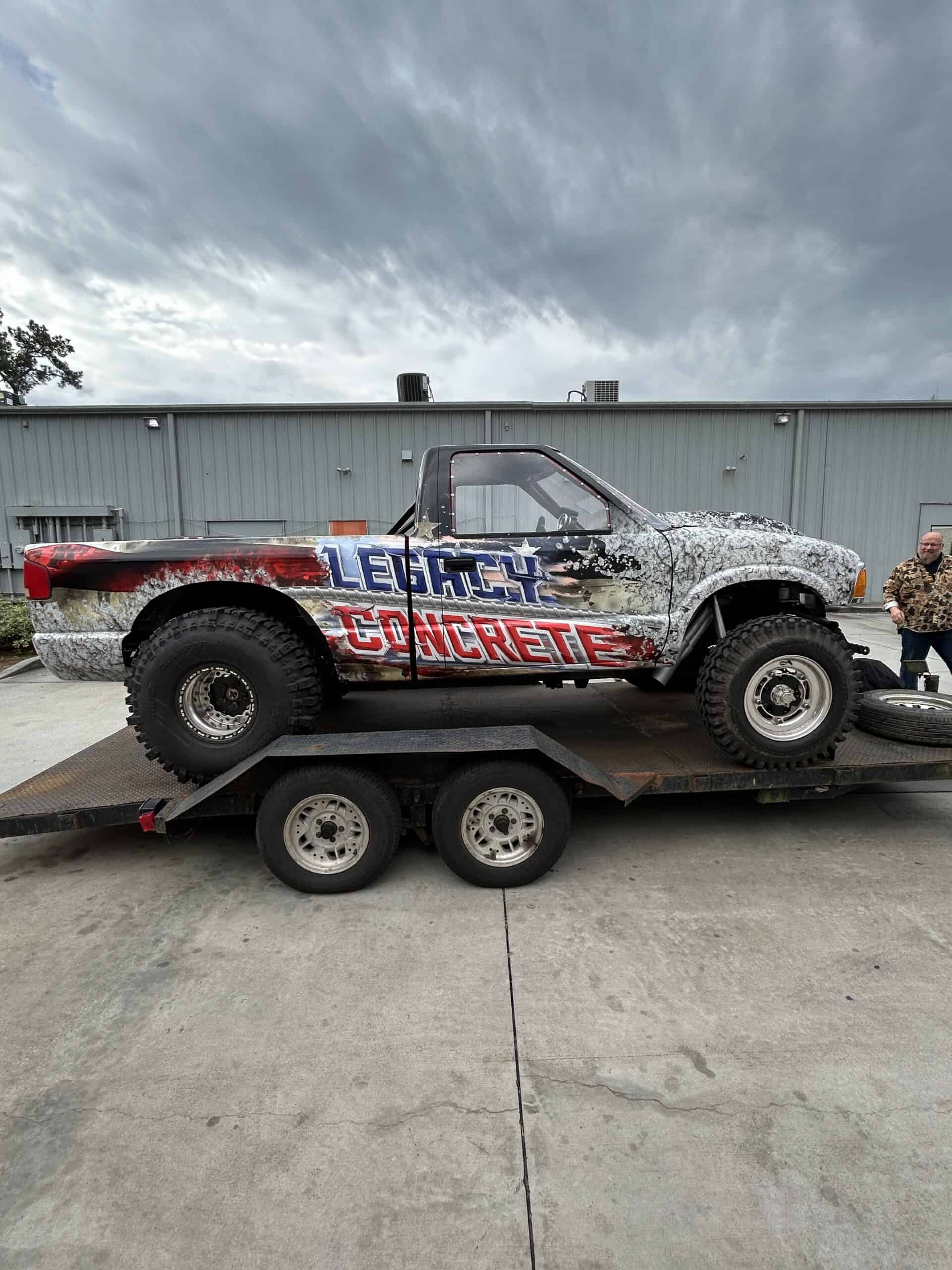 Vehicle wrap for concrete business on a pickup truck.