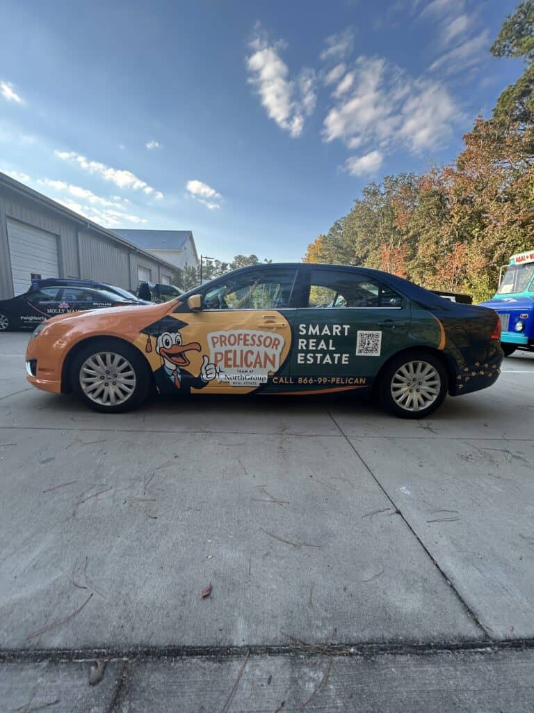 Vehicle wrap for Professor Pelican real estate agent in Charleston.