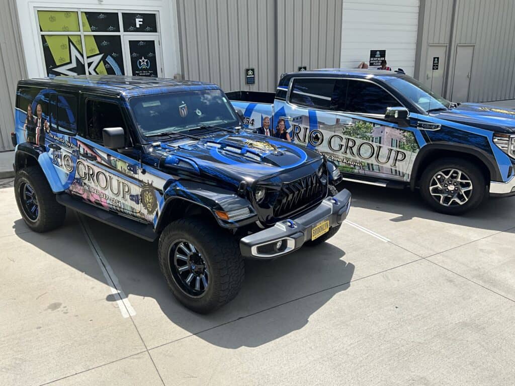 Custom vehicle wrap showcasing Charleston-based business branding and graphics.