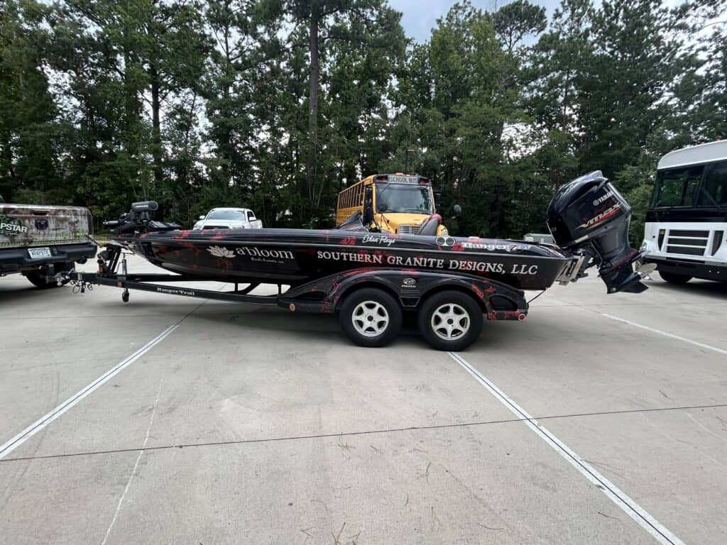Custom boat wrap by Wrapstar Charleston for Southern Granite Designs LLC.