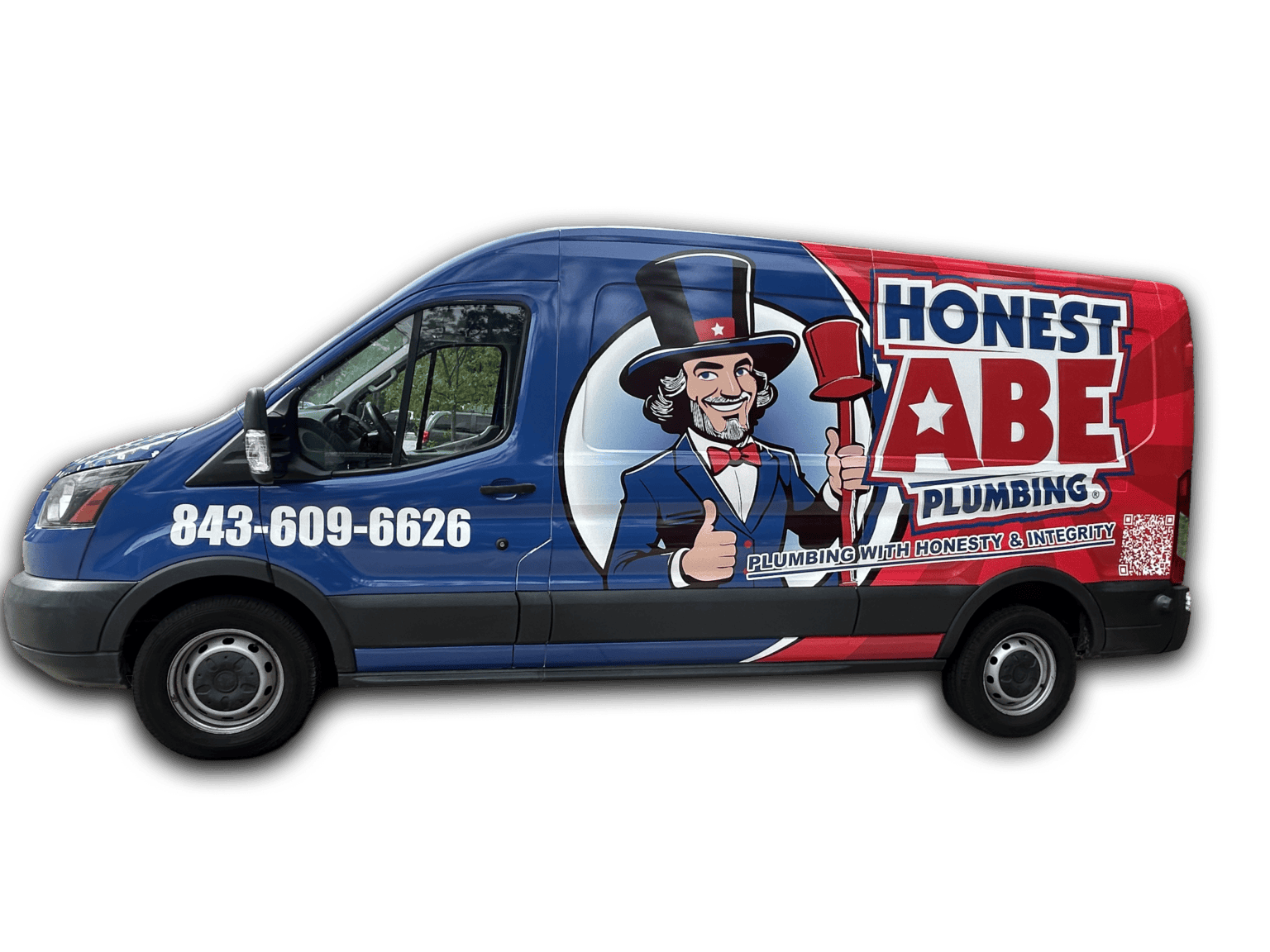 Honest Abe Plumbing Service Van with logo and contact number.